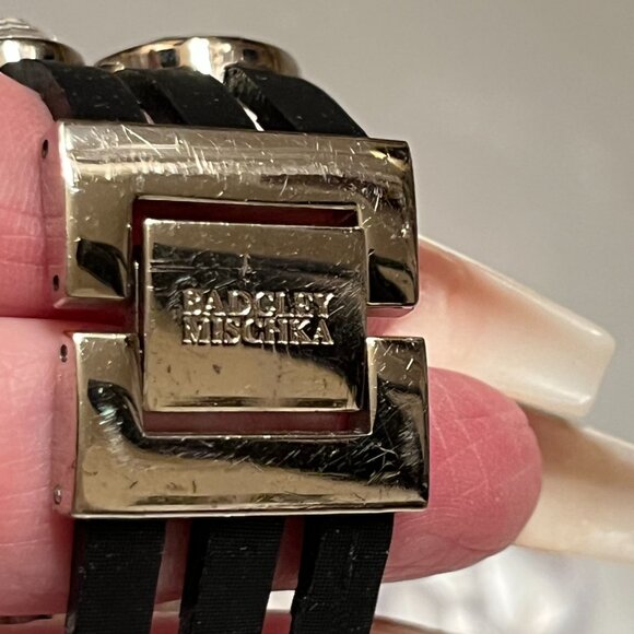 Badgley Mischka Black Leather Band with crystals Watch - Picture 8 of 10